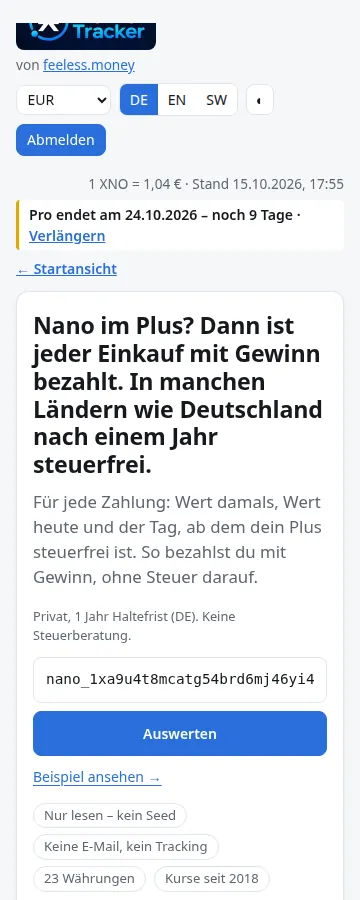 Bildschirmfoto: Das komplette Programm und weitere Wallets
